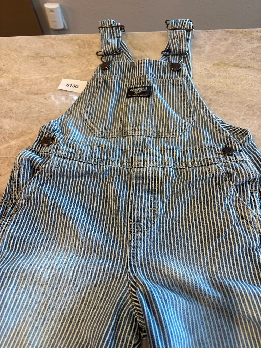 OshKosh B'gosh Blue & White Striped kids overalls